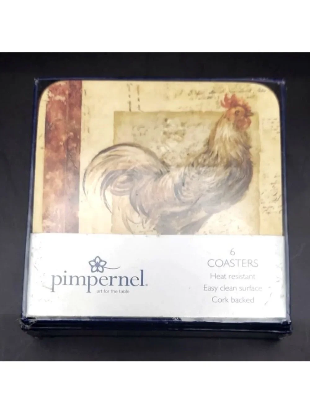 Pimpernel Rooster Cork Backed Coaster Set of 6 England Farmhouse NWT Sealed Box